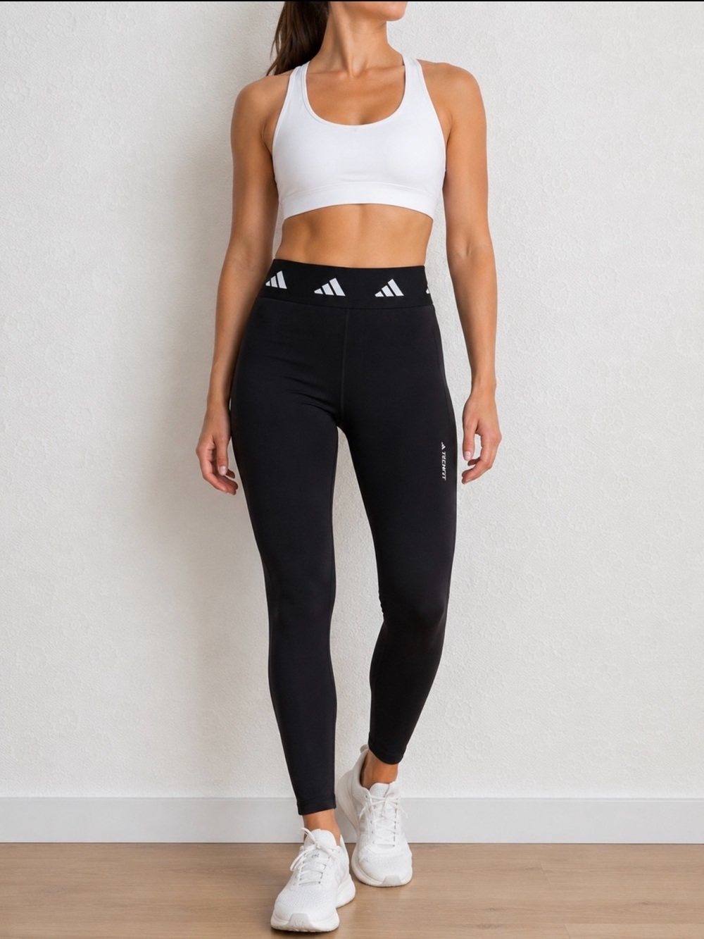 adidas techfit Black High-Rise Logo Waist Leggings